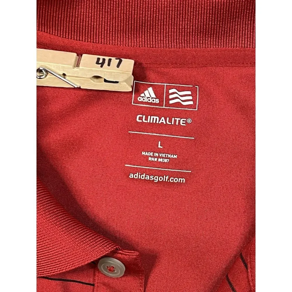 Adidas Climalite Golf Polo Short Sleeve Shirt Red w/ Black Stripes Men's Large‎